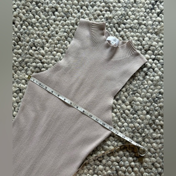 Ribbed Sleeveless Beige High Neck Midi Dress - Picture 3 of 7